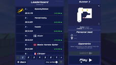 PolyTrack leaderboard for the Summer 2 track showing player rankings, lap times and a track preview