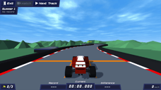 PolyTrack red race car positioned at the start of the Summer 1 course with the timer at zero